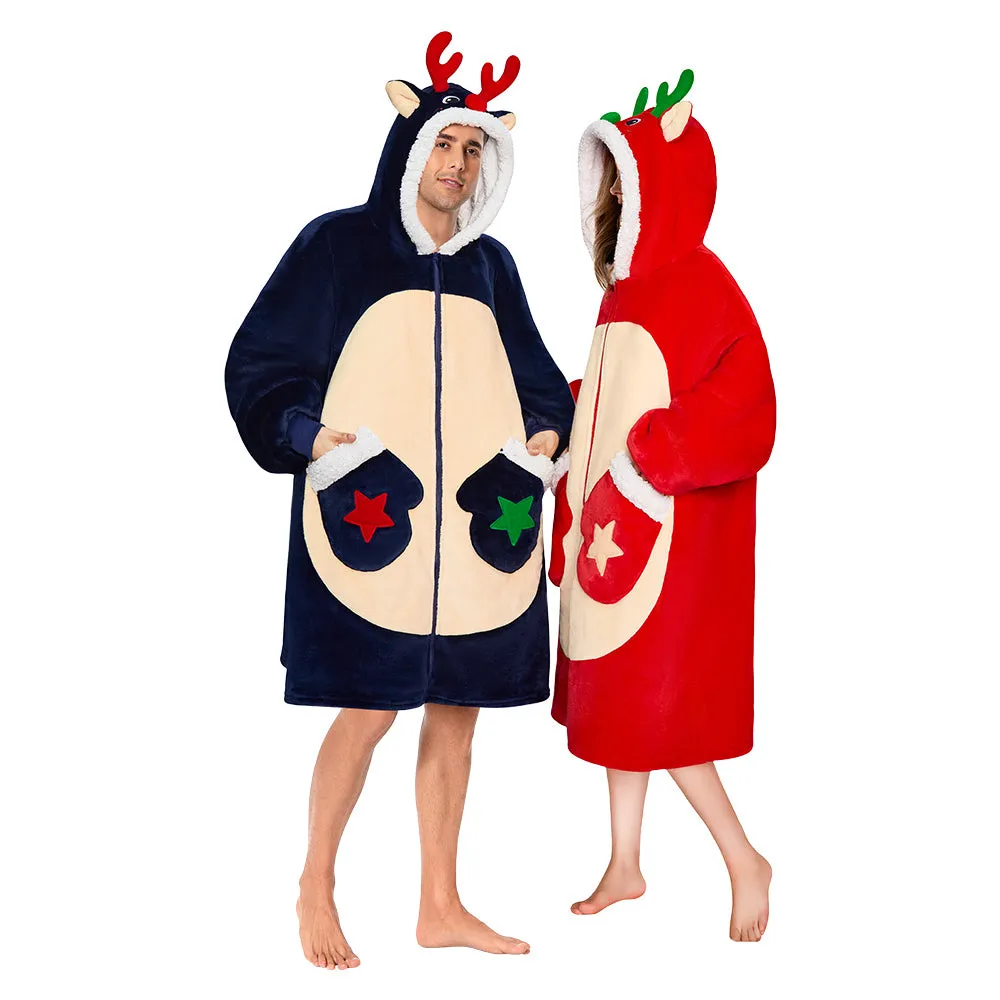 OLAOLA Red Reindeer Christmas Deer Fluffy Wearable Blanket Hoodie With Zipper Oversized Fleece Sherpa Sleepwear sold by OLAOLA product image thumbnail 5