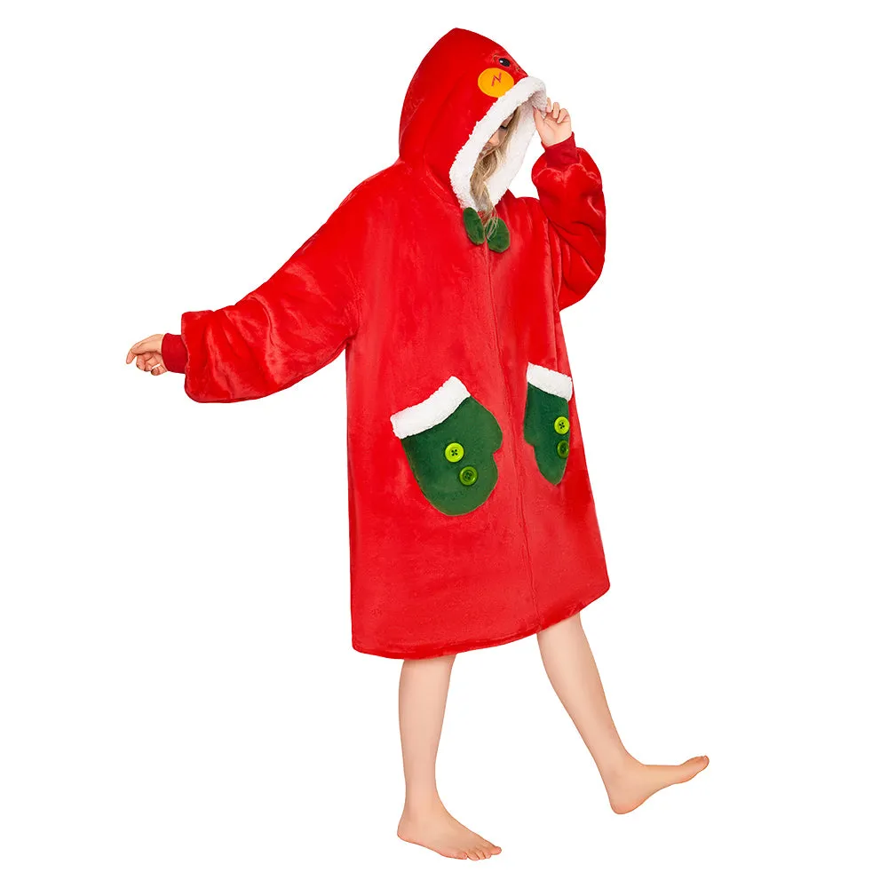 OLAOLA Red Gingerbread Man Christmas Wearable Blanket Hoodie With Zipper Oversized Fleece Sherpa Fluffy Hooded Blanket sold by OLAOLA product image thumbnail 5