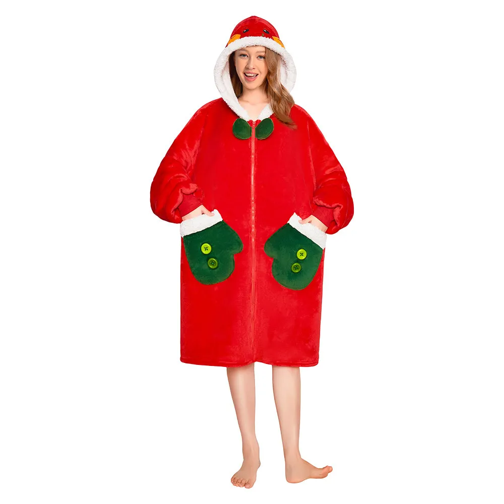OLAOLA Red Gingerbread Man Christmas Wearable Blanket Hoodie With Zipper Oversized Fleece Sherpa Fluffy Hooded Blanket sold by OLAOLA