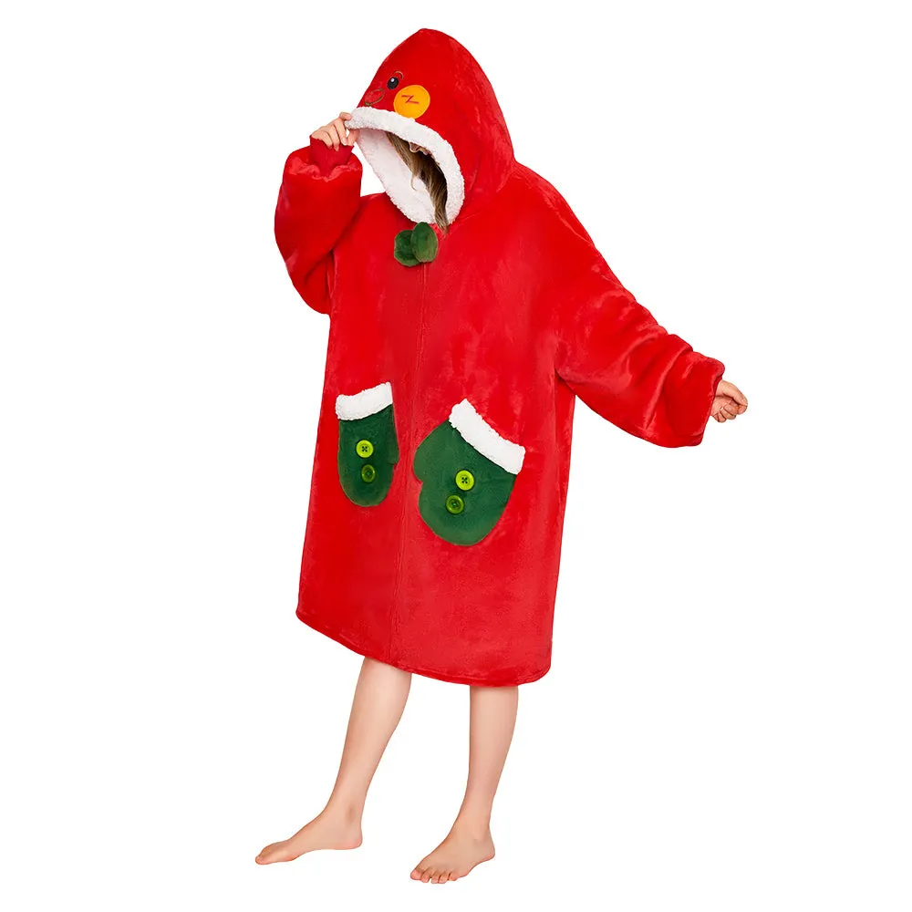 OLAOLA Red Gingerbread Man Christmas Wearable Blanket Hoodie With Zipper Oversized Fleece Sherpa Fluffy Hooded Blanket sold by OLAOLA product image thumbnail 4