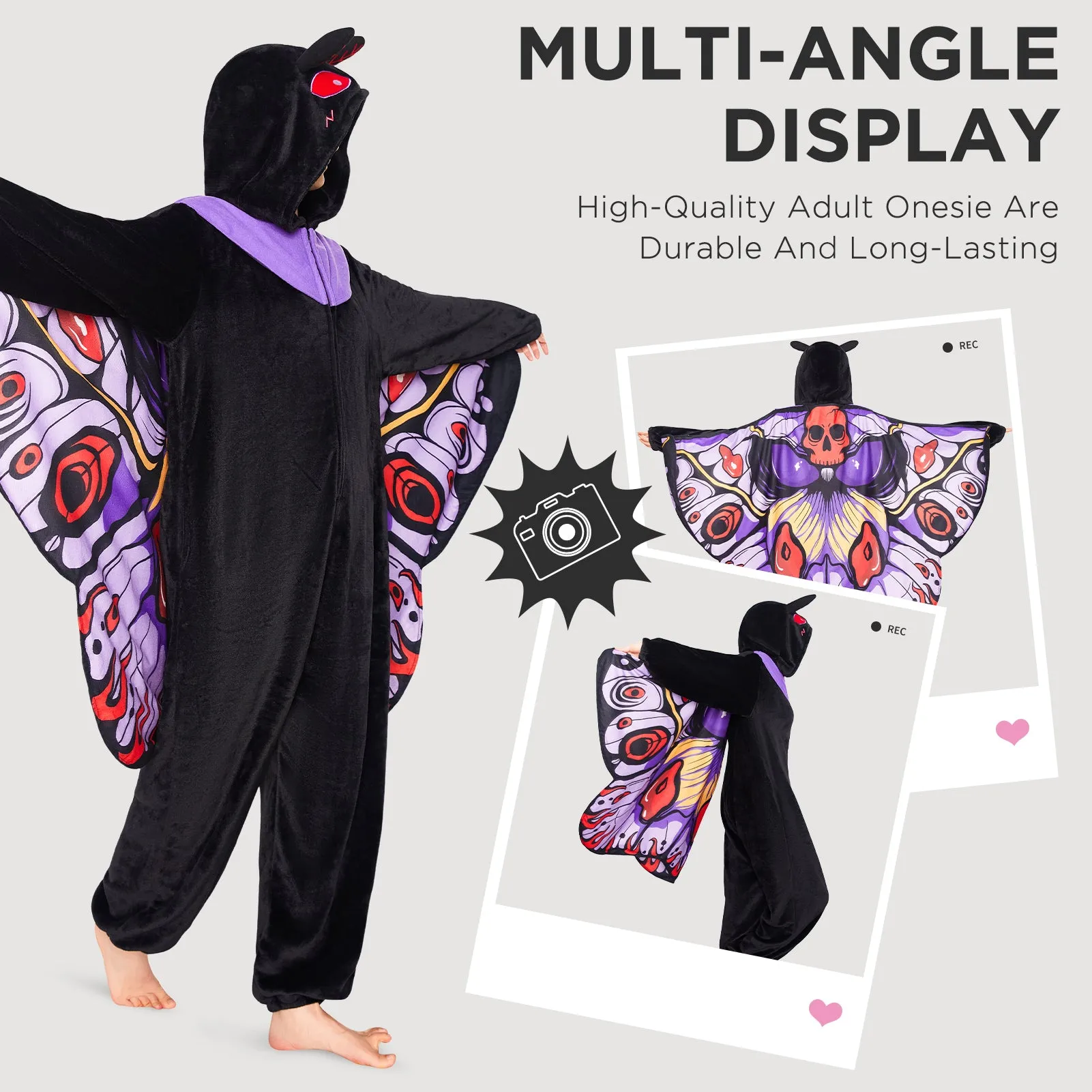 OLAOLA Mothman Pajamas Animals Onesie Plush Warm Hoodie For Adult Unisex Flannel Sleepwear Halloween Costume sold by OLAOLA product image thumbnail 2