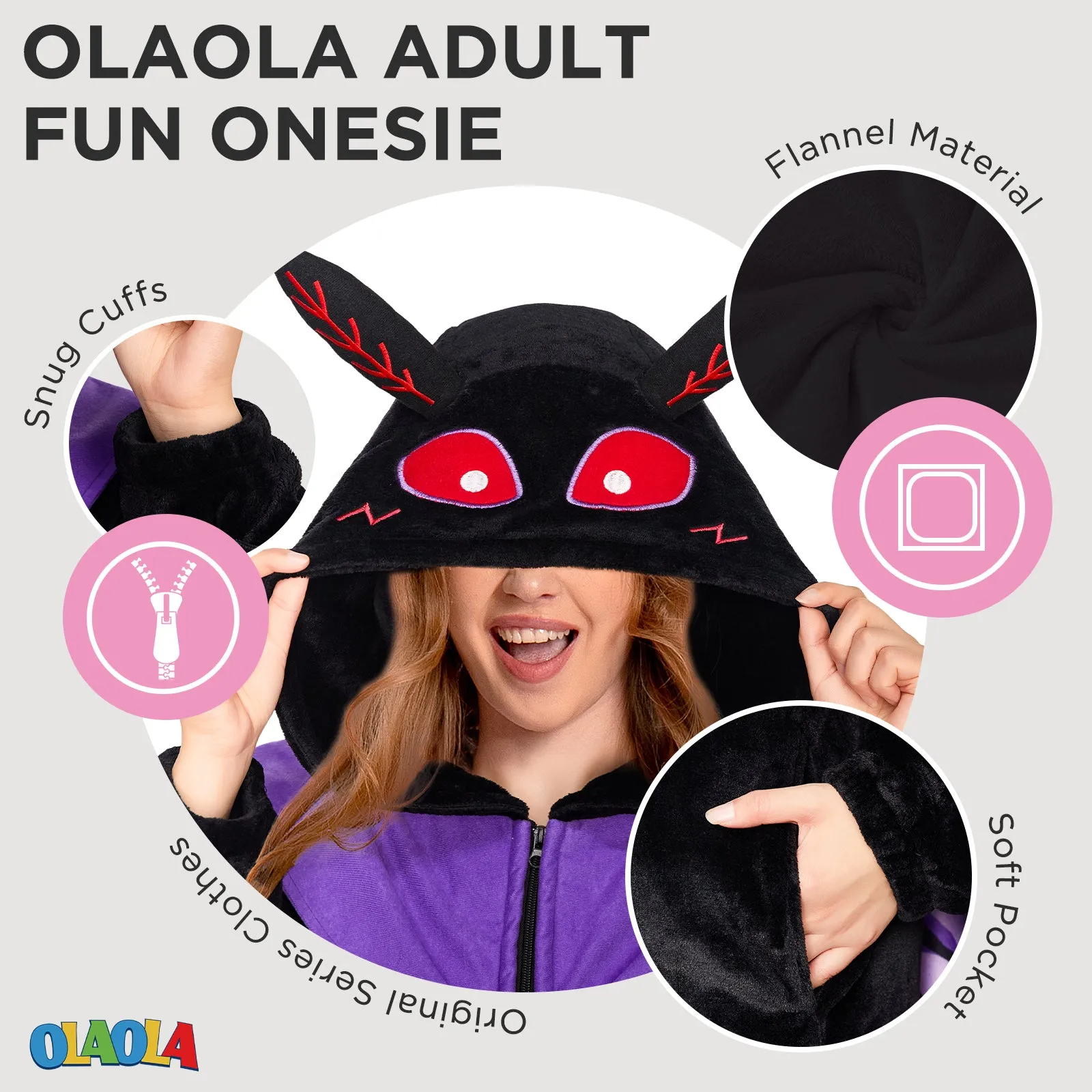 OLAOLA Mothman Pajamas Animals Onesie Plush Warm Hoodie For Adult Unisex Flannel Sleepwear Halloween Costume sold by OLAOLA product image thumbnail 5