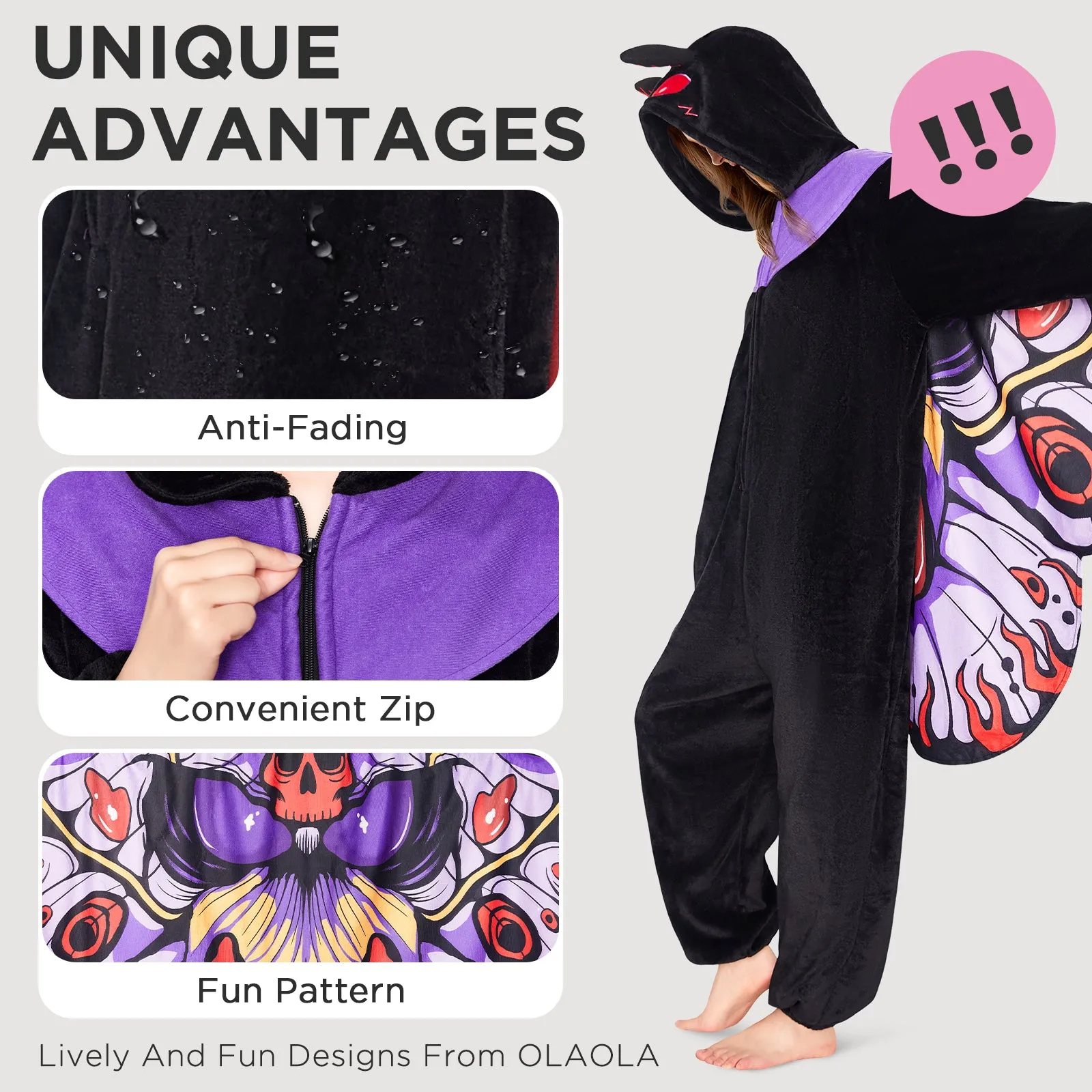 OLAOLA Mothman Pajamas Animals Onesie Plush Warm Hoodie For Adult Unisex Flannel Sleepwear Halloween Costume sold by OLAOLA product image thumbnail 3