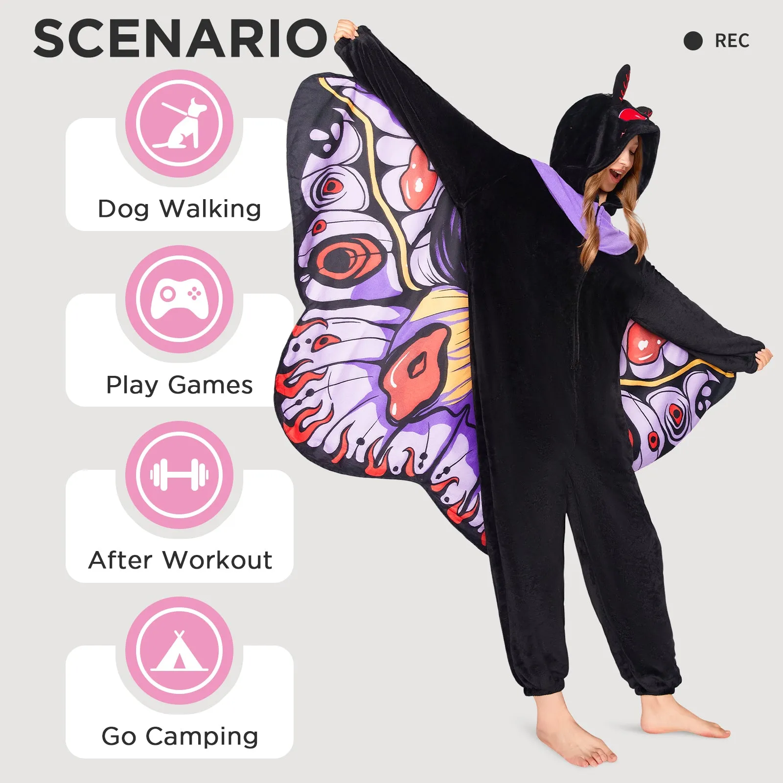 OLAOLA Mothman Pajamas Animals Onesie Plush Warm Hoodie For Adult Unisex Flannel Sleepwear Halloween Costume sold by OLAOLA product image thumbnail 4