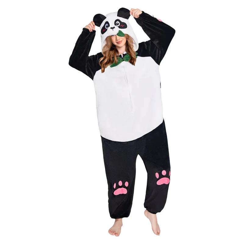 OLAOLA Panda Animal Hoodie Pajamas With Pockets Unisex Adult Flannel Animals Onesie Sleepwear Halloween Cosplay Costume sold by OLAOLA