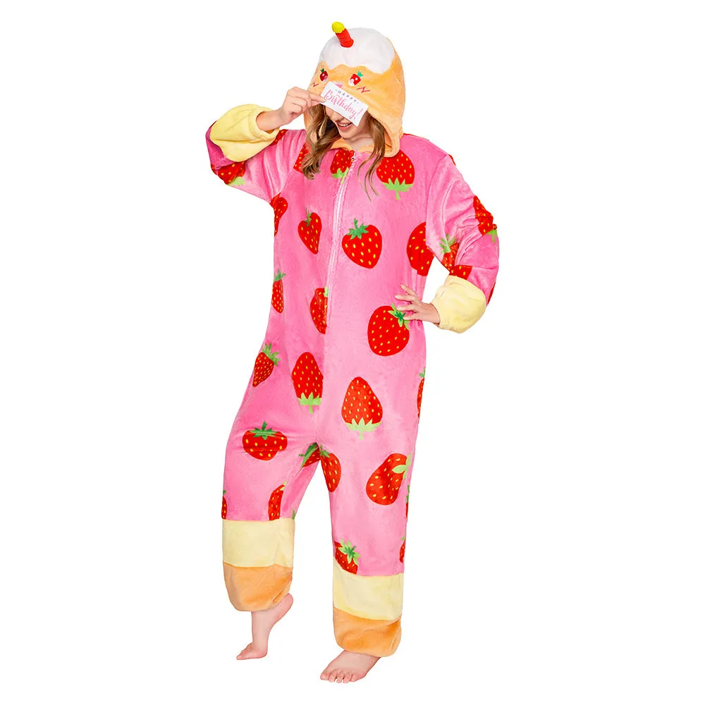 OLAOLA Strawberry Cake Pajamas Food Onesie Plush Warm Home One Piece For Adult Unisex Halloween Costume sold by OLAOLA product image thumbnail 5