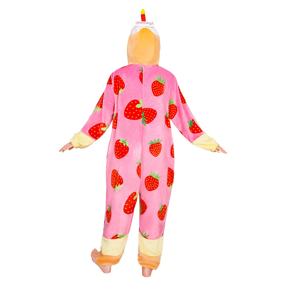 OLAOLA Strawberry Cake Pajamas Food Onesie Plush Warm Home One Piece For Adult Unisex Halloween Costume sold by OLAOLA product image thumbnail 2