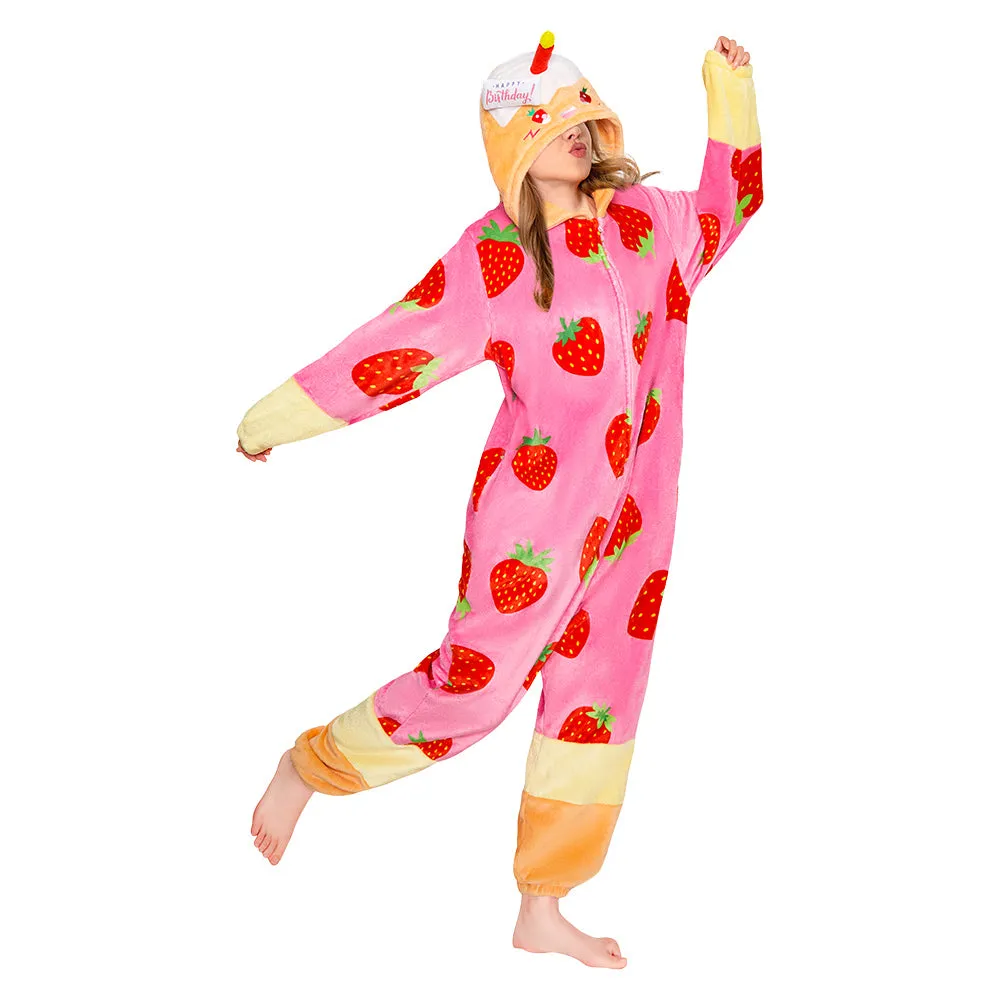 OLAOLA Strawberry Cake Pajamas Food Onesie Plush Warm Home One Piece For Adult Unisex Halloween Costume sold by OLAOLA product image thumbnail 3