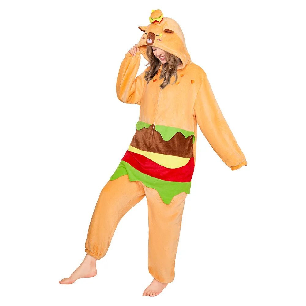 OLAOLA Hamburger Capybara Pajamas Animals Onesie Plush Warm Home One Piece For Adult Unisex Halloween Costume sold by OLAOLA product image thumbnail 3