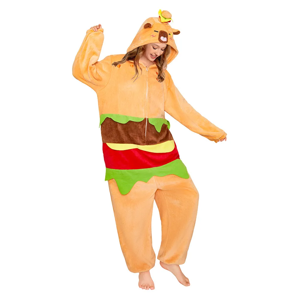 OLAOLA Hamburger Capybara Pajamas Animals Onesie Plush Warm Home One Piece For Adult Unisex Halloween Costume sold by OLAOLA product image thumbnail 4