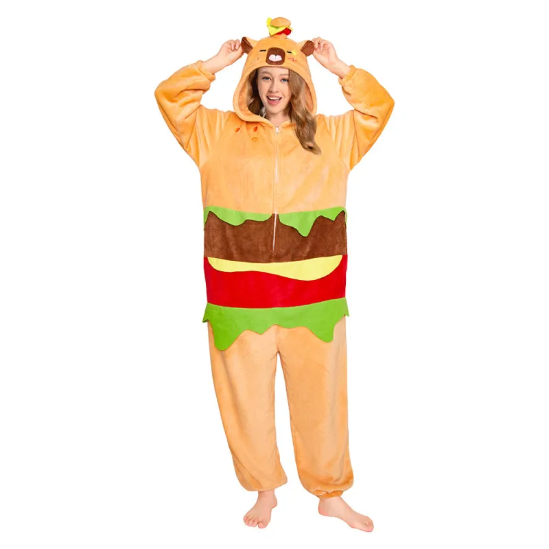 OLAOLA Hamburger Capybara Pajamas Animals Onesie Plush Warm Home One Piece For Adult Unisex Halloween Costume sold by OLAOLA