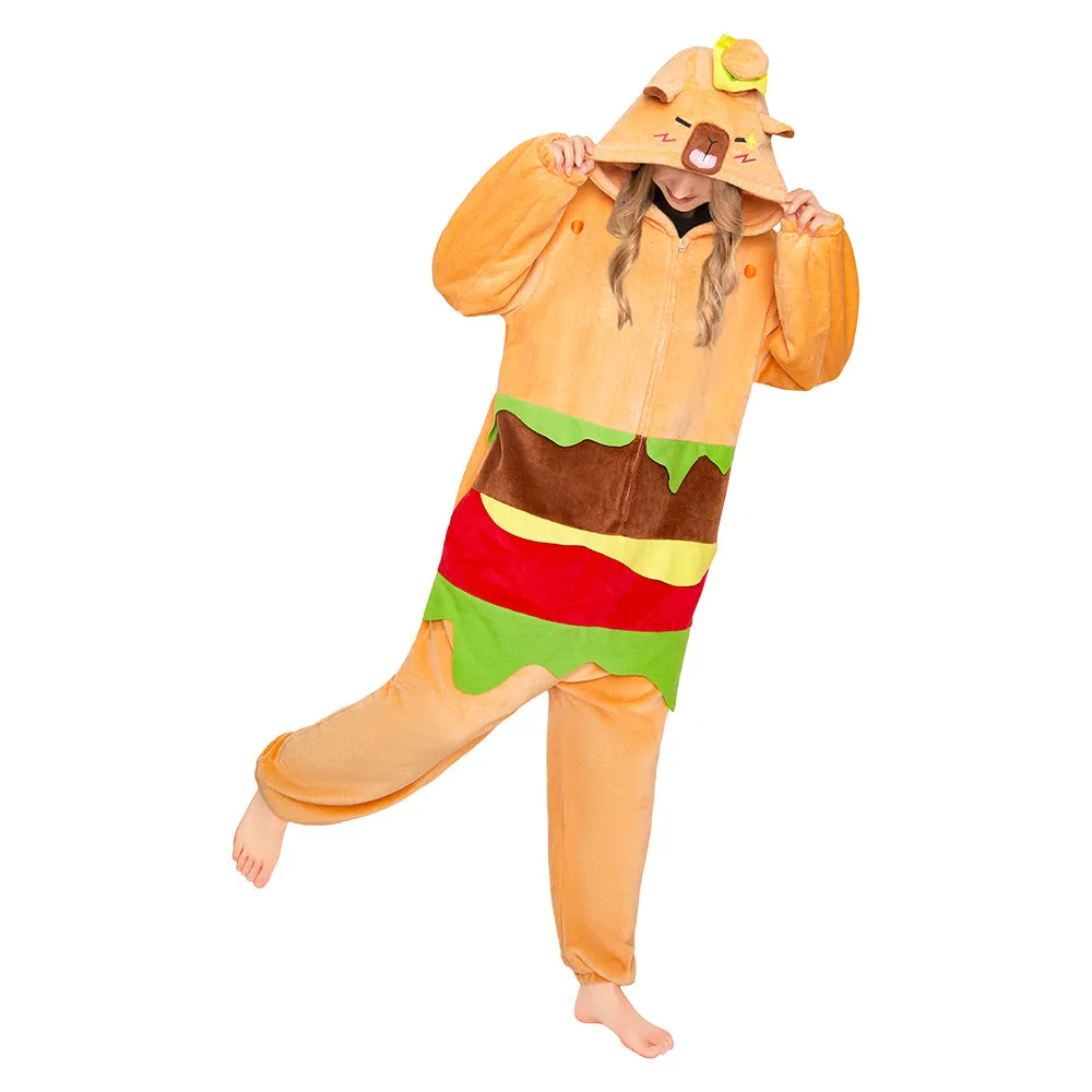 OLAOLA Hamburger Capybara Pajamas Animals Onesie Plush Warm Home One Piece For Adult Unisex Halloween Costume sold by OLAOLA product image thumbnail 5
