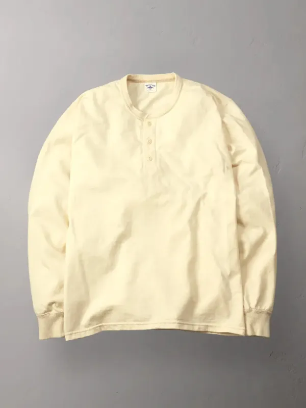 The Flat Head Henley Shirt - Ivory [FN-TSHL-004] sold by Private & Co.