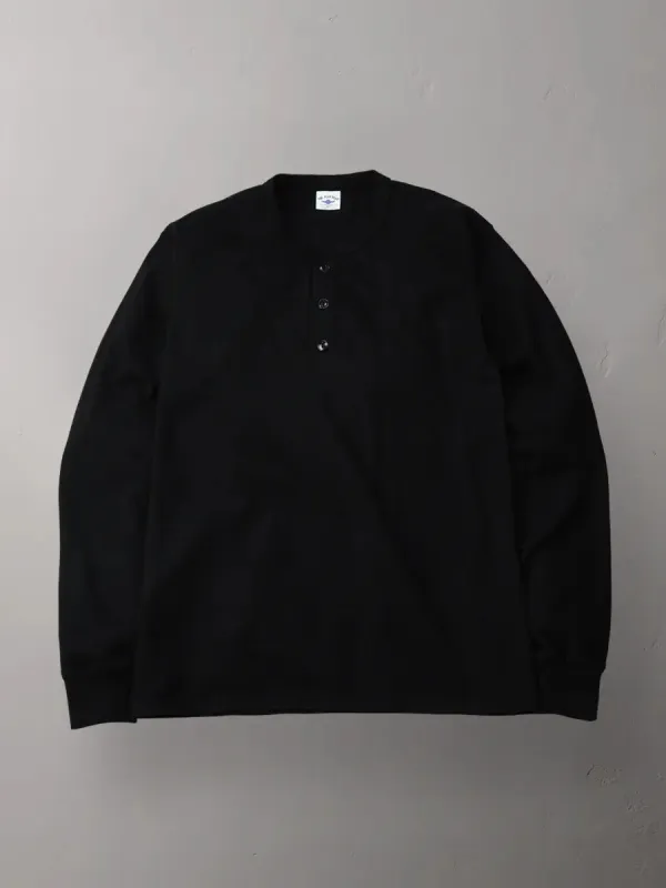 The Flat Head Henley Shirt - Black [FN-TSHL-004] sold by Private & Co.