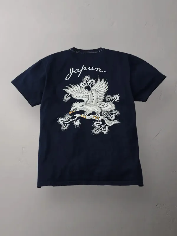 The Flat Head - "Eagle" Embroidered Tee Navy [FN-THC-054SP] sold by Private & Co.