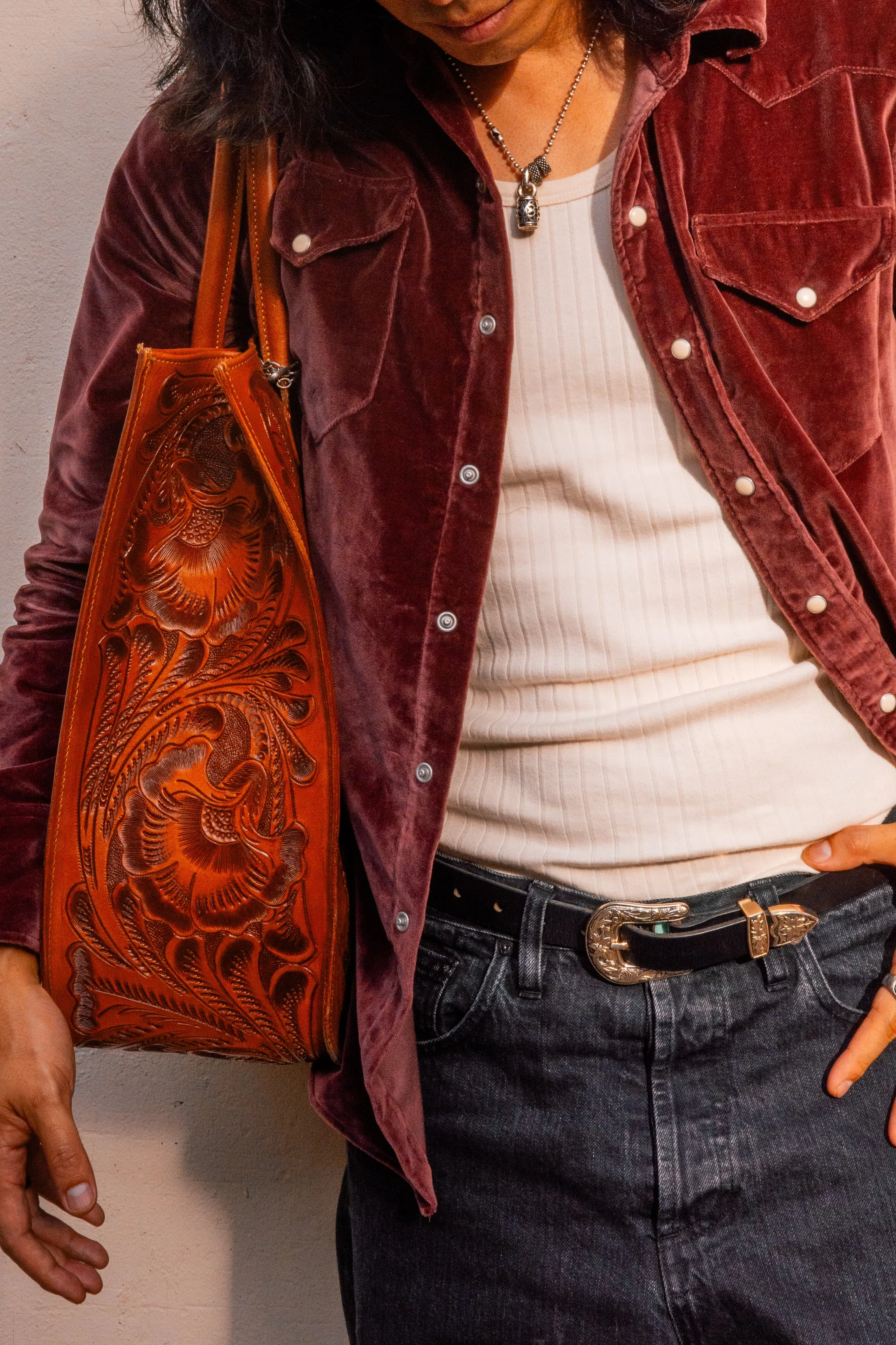 Wythe Western Tooled Leather Bag - Black sold by Private & Co. product image thumbnail 4