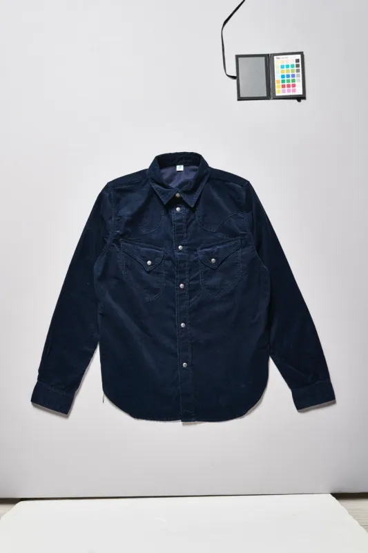 Pure Blue Japan Corduroy Curved Pocket Shirt - Navy [2230] sold by Private & Co.