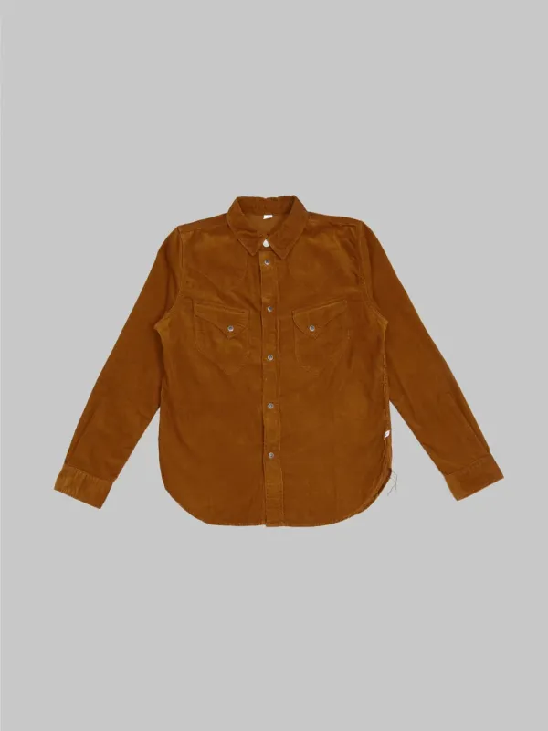 Pure Blue Japan Corduroy Curved Pocket Shirt - Camel [2230] sold by Private & Co.