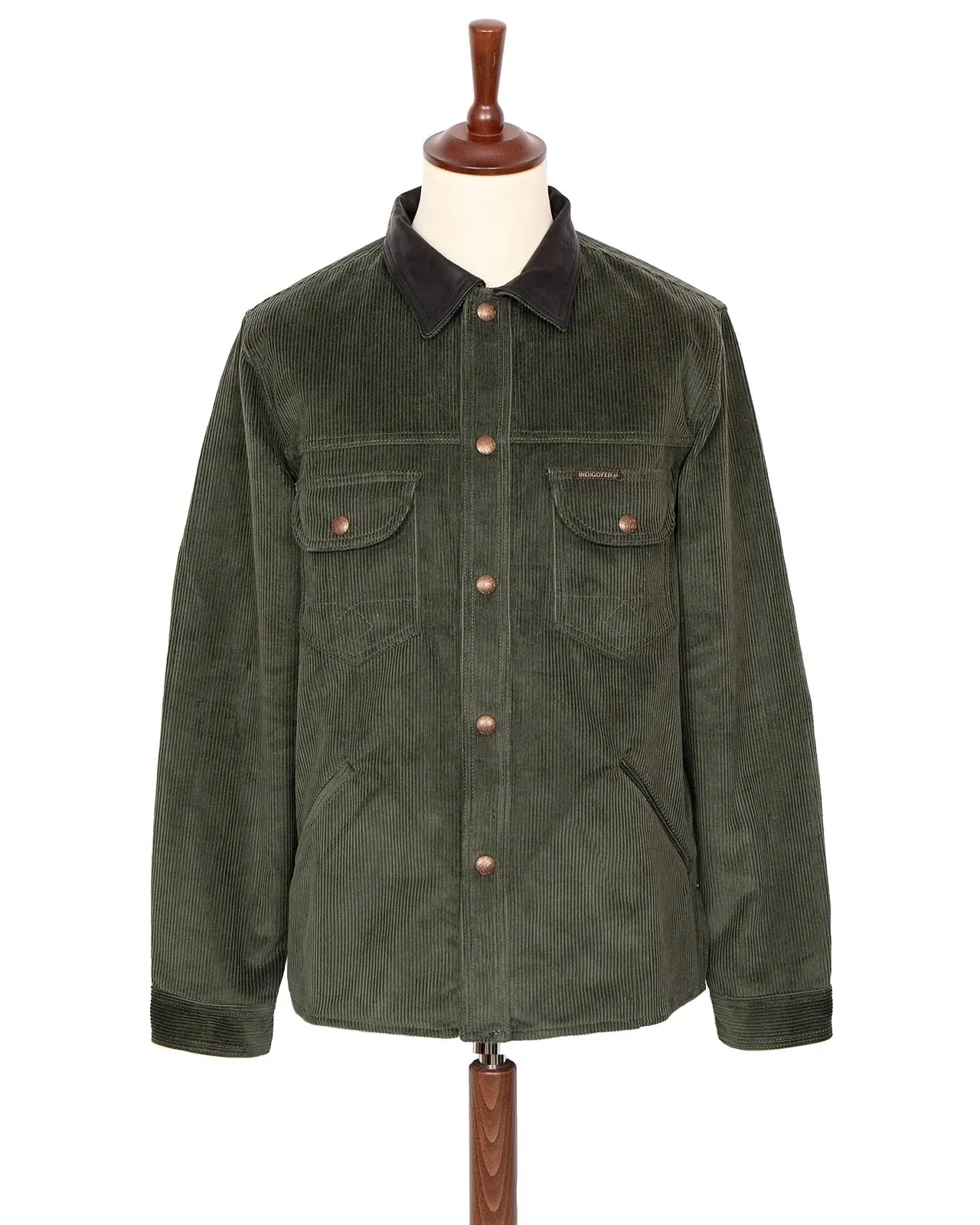 Indigofera Fargo Trucker Jacket - Corduroy Green 8W sold by Private & Co.