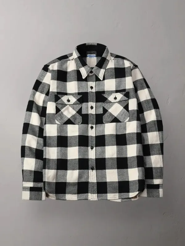 The Flat Head Block Check Flannel Shirt - Ivory/Black [FN-SNR-101L] sold by Private & Co.