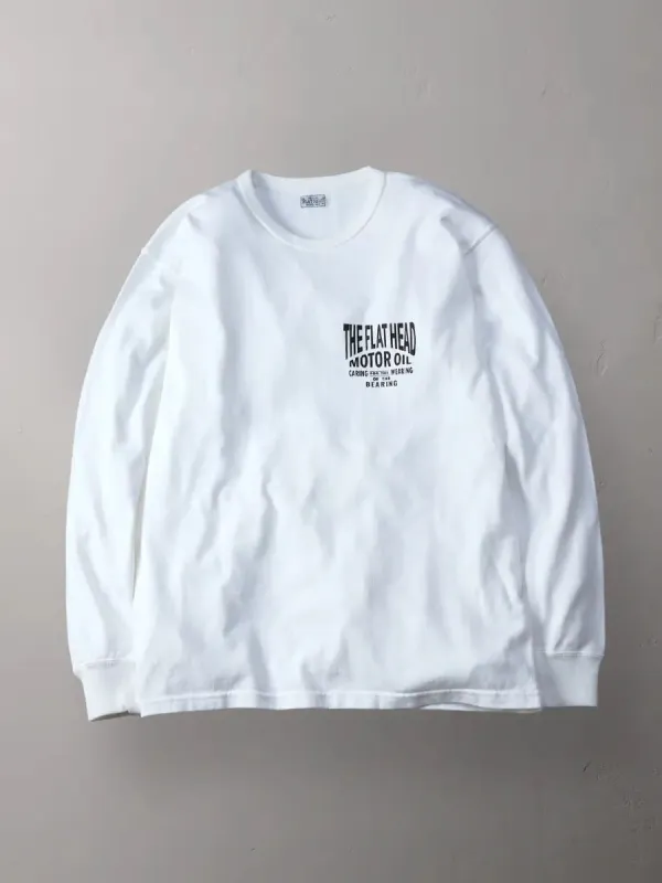 The Flat Head Double Thread Long Sleeve Tee - White [FN-TML-101] sold by Private & Co.