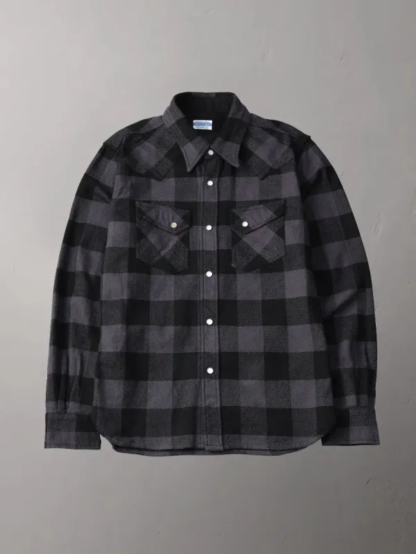 The Flat Head Block Check Western Flannel Shirt - Grey/Black sold by Private & Co.