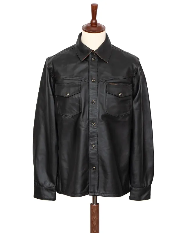 Indigofera - Austin Leather Shirt Black sold by Private & Co.