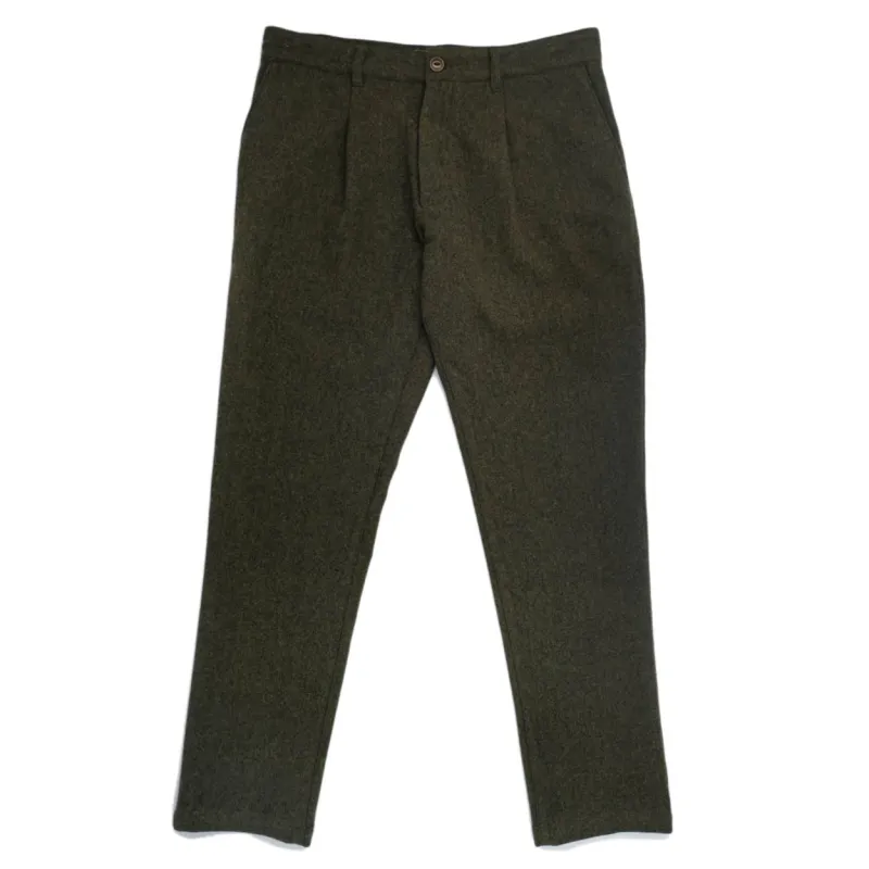 Outclass - Olive Wool Pleated Pants [1559] sold by Private & Co.