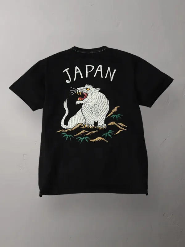 The Flat Head - "Tiger" Embroidered Tee Black [FN-THC-066SP] sold by Private & Co.