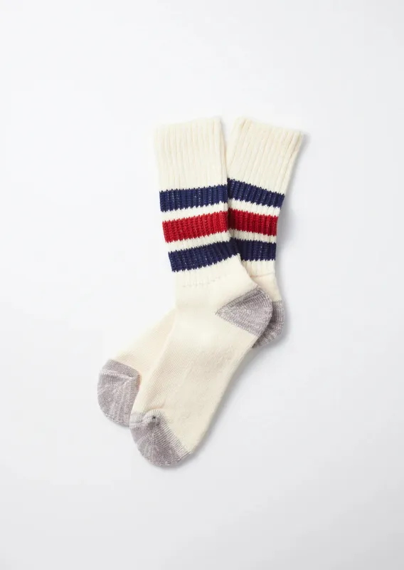 Rototo Organic Coarse Ribbed Oldschool Crew Socks - Navy/Dark Red [R1255] sold by Private & Co.