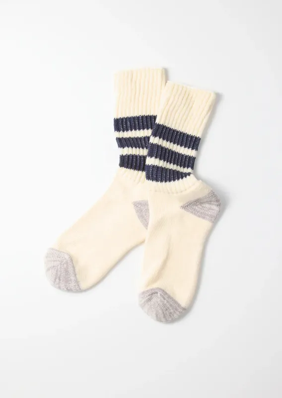 Rototo Organic Coarse Ribbed Oldschool Crew Socks - Navy [R1255] sold by Private & Co.