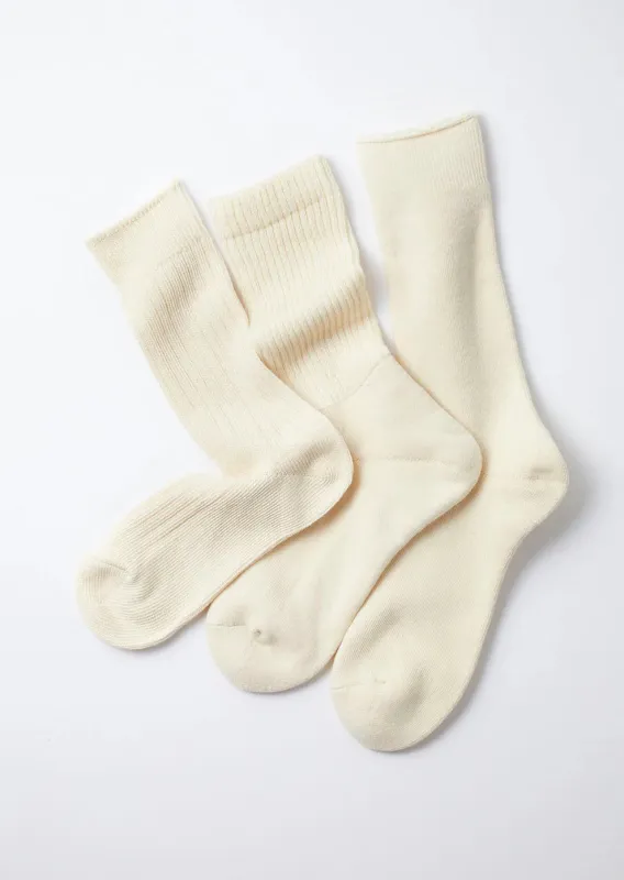 Rototo - Organic Daily 3 Pack Crew Socks Ecru [R1123] sold by Private & Co.