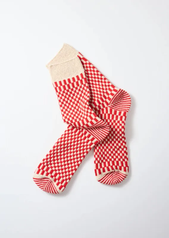 Rototo Checkerboard Pattern Socks - Red [R1621] sold by Private & Co.