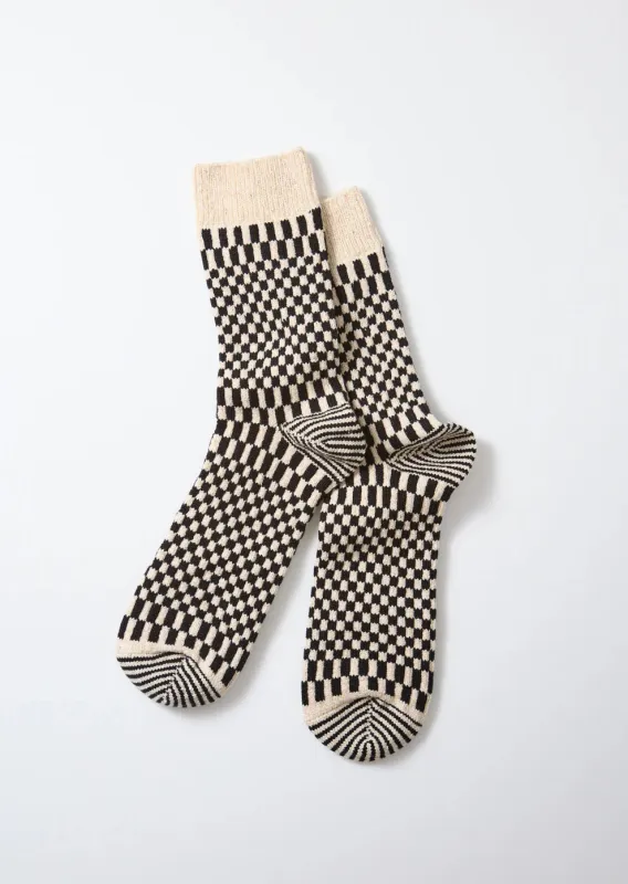 Rototo Checkerboard Pattern Socks - Black [R1621] sold by Private & Co.