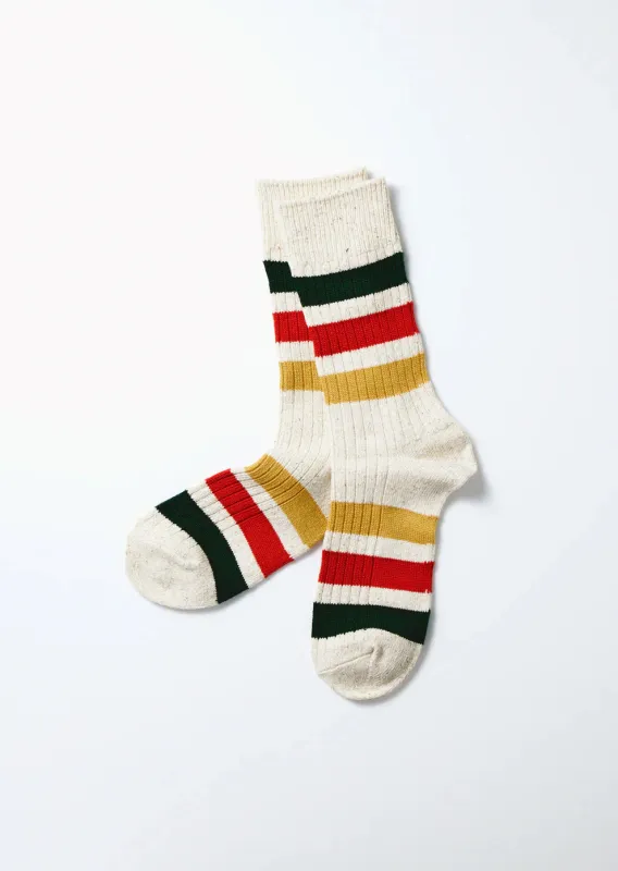 Rototo Park Stripe Crew Socks - Ivory [R1501] sold by Private & Co.