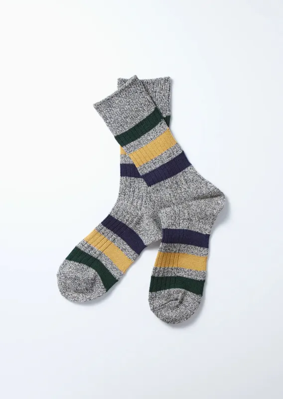 Rototo Park Stripe Crew Socks - Dark Grey [R1501] sold by Private & Co.