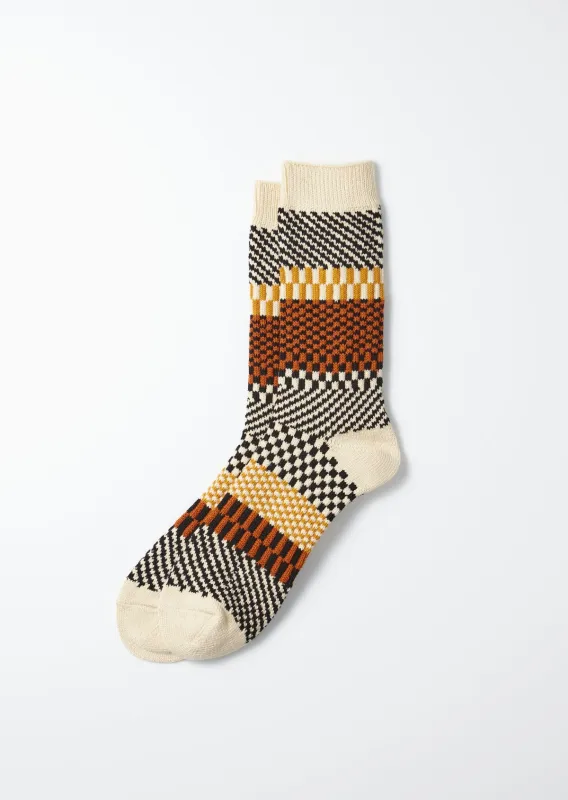 Rototo Check & Step Socks - Black [R1549] sold by Private & Co.