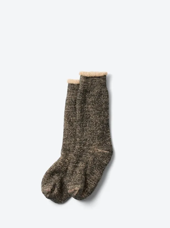 Rototo Double Face Crew Socks - Black/Brown [R1001] sold by Private & Co.
