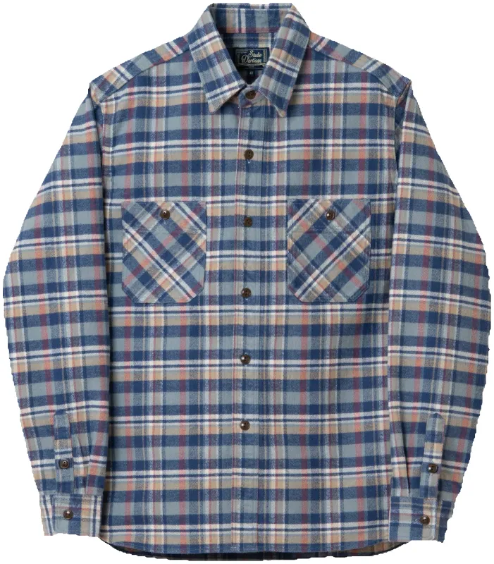Studio D'Artisan - No.8 Heavyweight Check Flannel Shirt Blue [5735] sold by Private & Co.