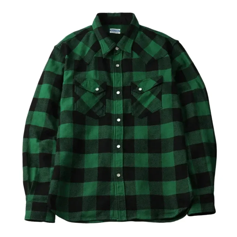 The Flat Head - Block Check Western Flannel Shirt Green/Black [FN-SNW-101L] ON PREORDER* sold by Private & Co.
