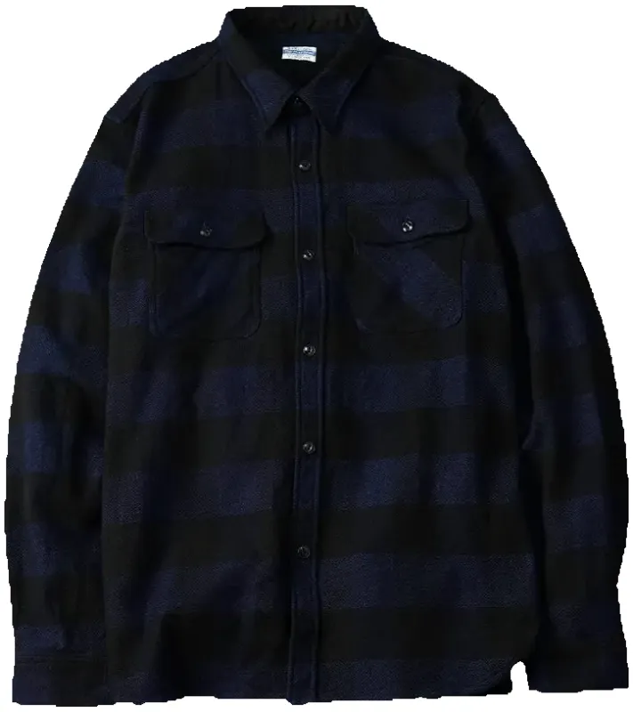 The Flat Head - Indigo Dyed Block Check Flannel Work Shirt Navy/Black [FN-SNR-101LSP] sold by Private & Co.