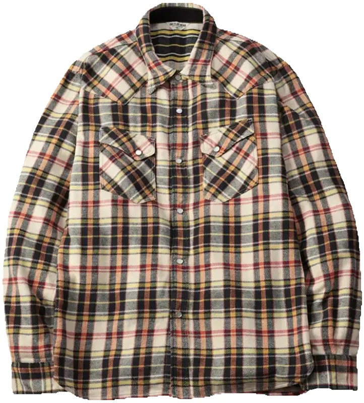 The Flat Head - Check Flannel Western Shirt Ivory [FN-SNW-014L] sold by Private & Co.