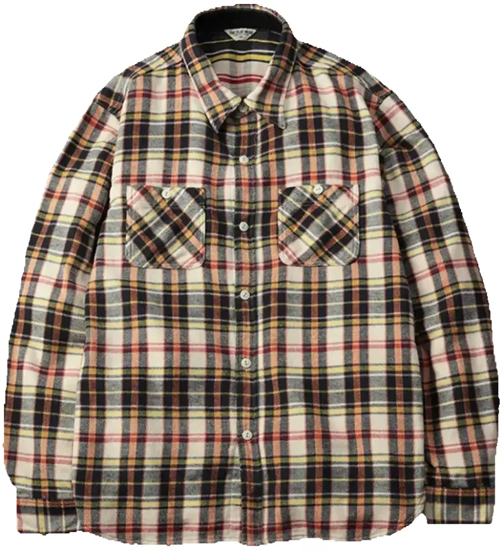 The Flat Head - Check Flannel Work Shirt Ivory [FN-SNR-014L] sold by Private & Co.