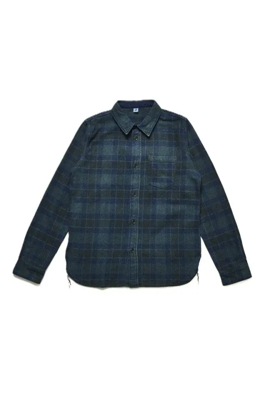 Pure Blue Japan - Men's Woven Cotton Tweed Check Indigo Over Dye shirt [2235-BR] made by Pure Blue Japan