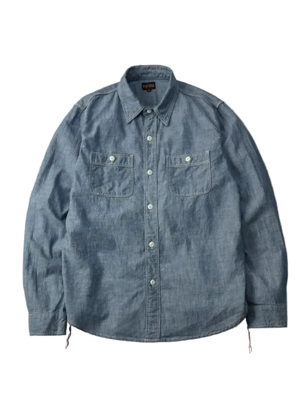 The Flat Head - Chambray Work Shirt Indigo [FN-SCK-010L] made by Private & Co.