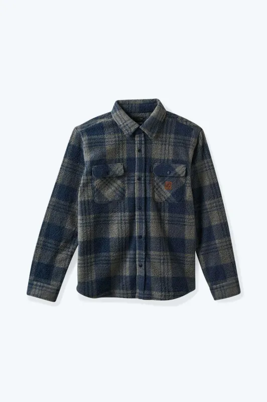 Brixton Men's Bowery L/S Artic Stretch Fleece - Washed Navy/Beige Plaid sold by Railcar