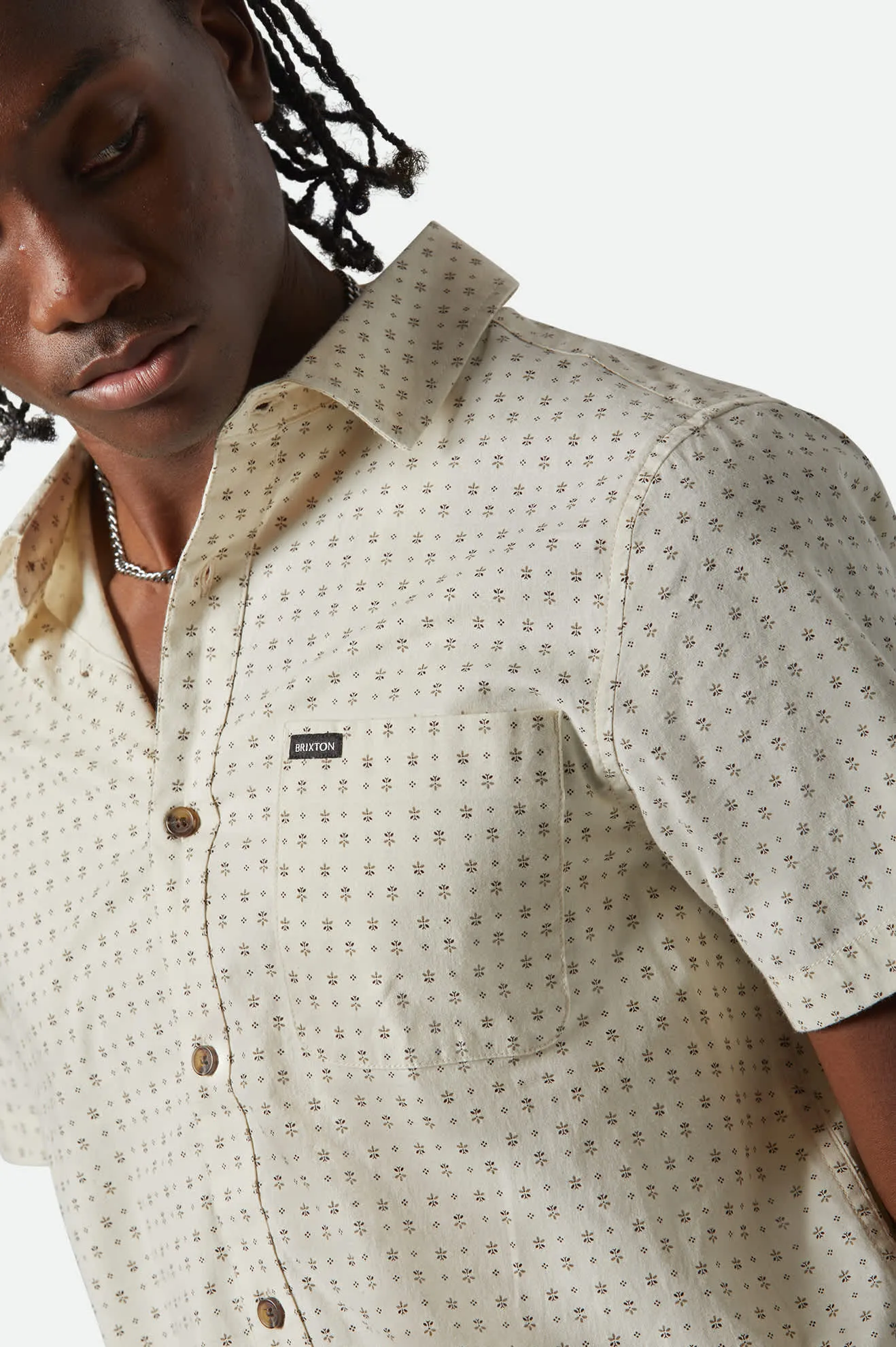 Brixton Men's Charter Print S/S Woven - Off White Micro Floral - 01218 sold by Railcar product image thumbnail 2