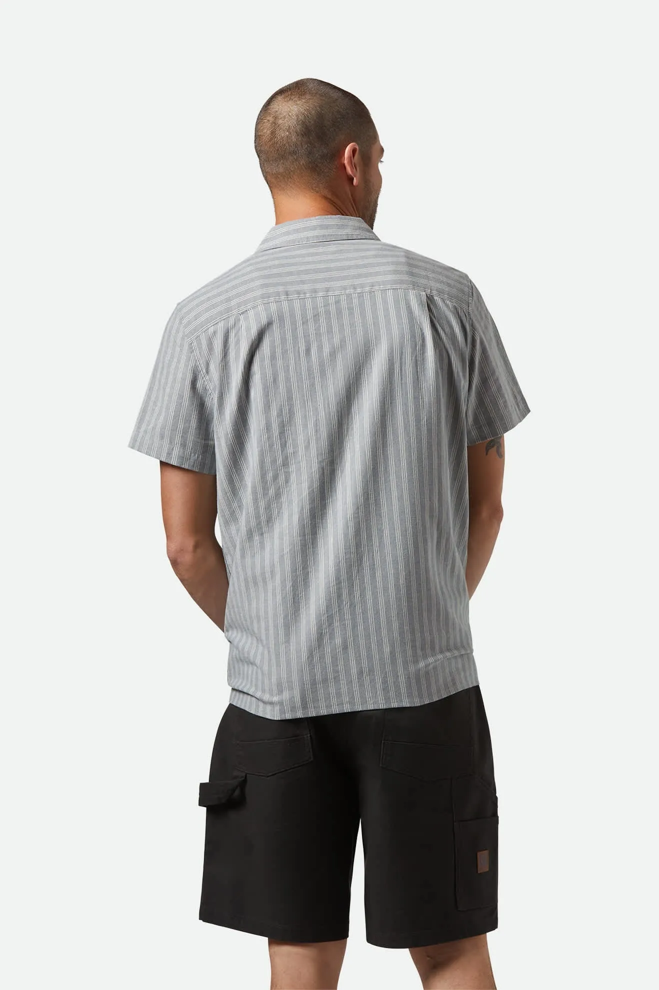 Brixton Men's Cru Oxford Strip S/S - Basalt Blue/Whitecap Stripe 01442 sold by Railcar product image thumbnail 3