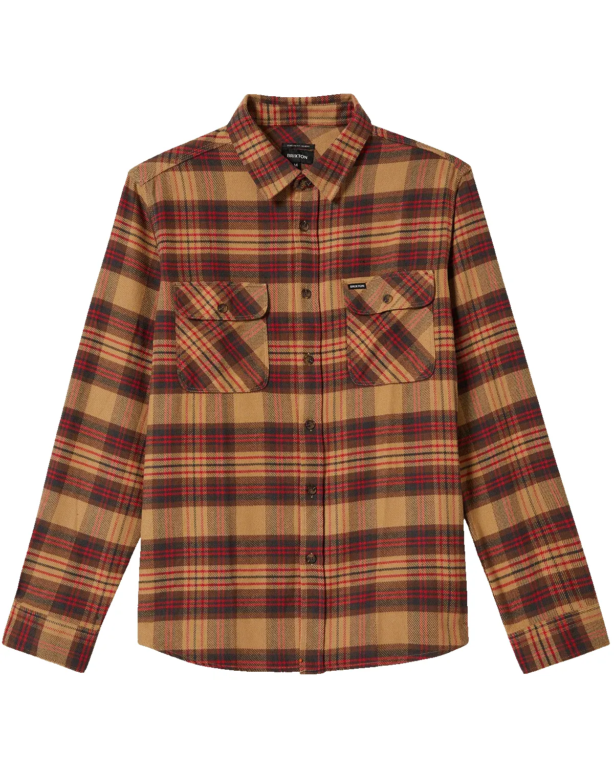 Brixton Men's Bowery Flannel - Curry /Black Washed/ Crimson- 01213 sold by Railcar