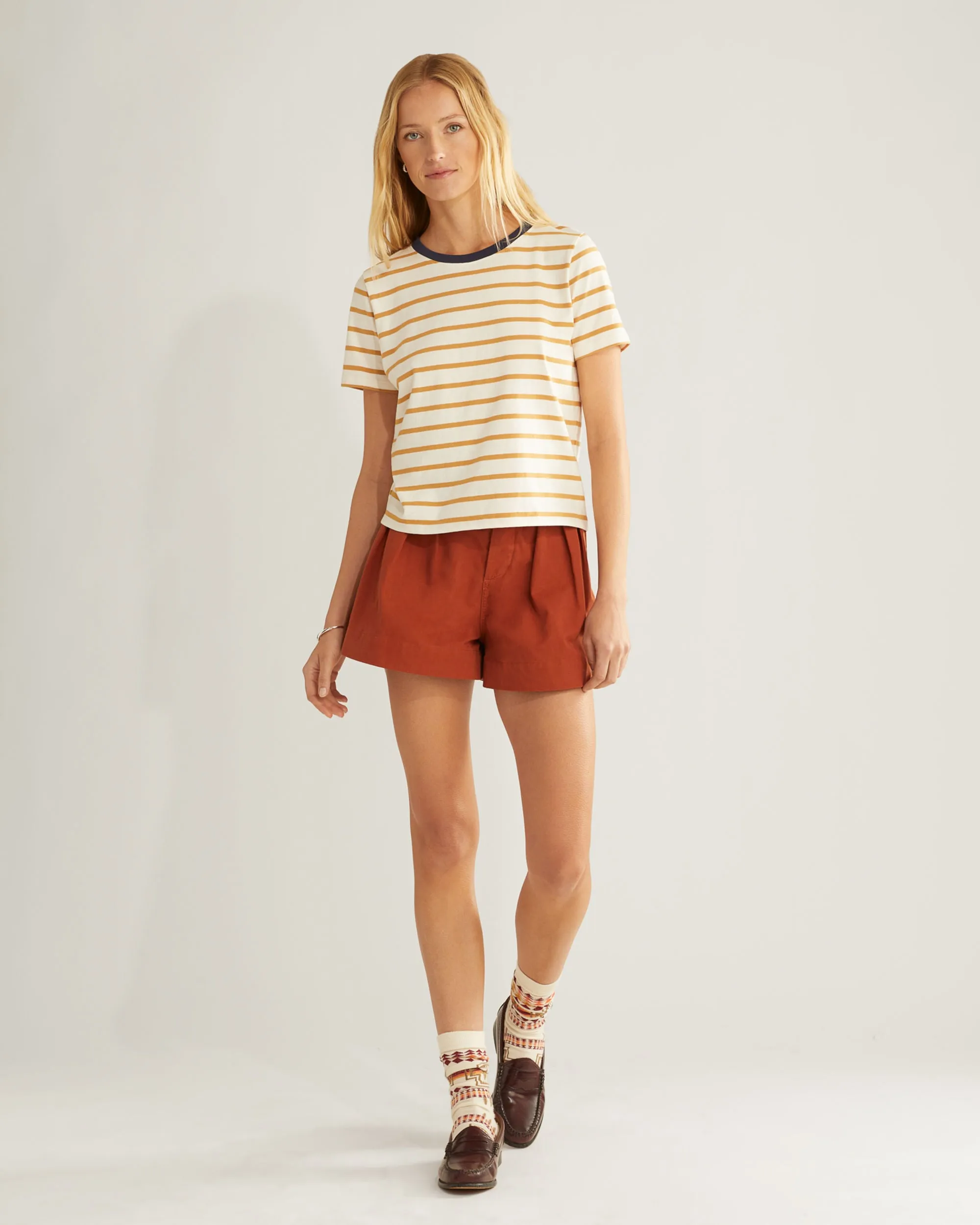 Pendleton Women's Sandy Deschutes Stripe Tee Antique White/Honey Mustard sold by Railcar